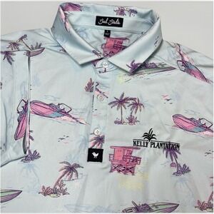 Bad Birdie Yacht Rock Golf Polo Men's L Blue Performance Short Sleeve Stretch